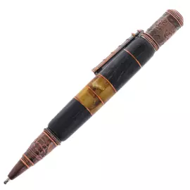 Ballpoint pen made of Karelian birch and amber "Marine" in a case, grey
