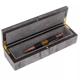 Ballpoint pen made of Karelian birch and amber "Marine" in a case, grey