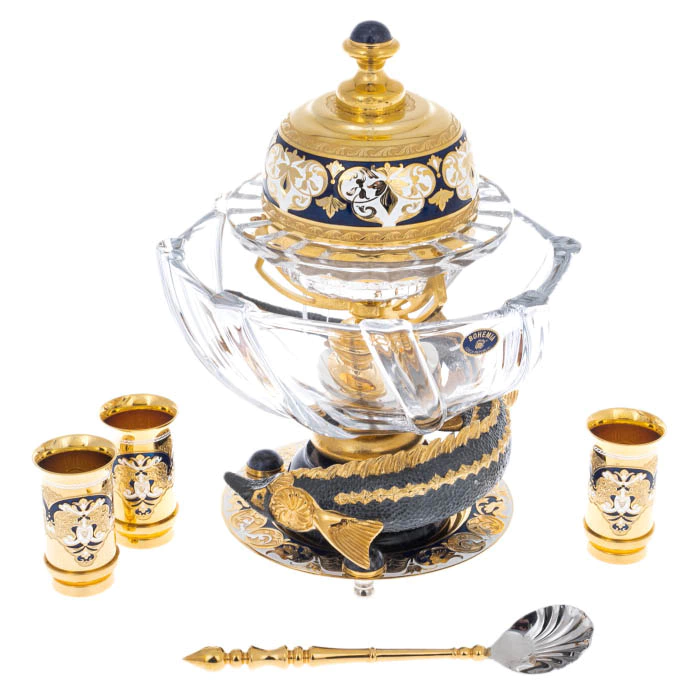 Poseidon caviar set with glasses, for 3 persons, Zlatoust