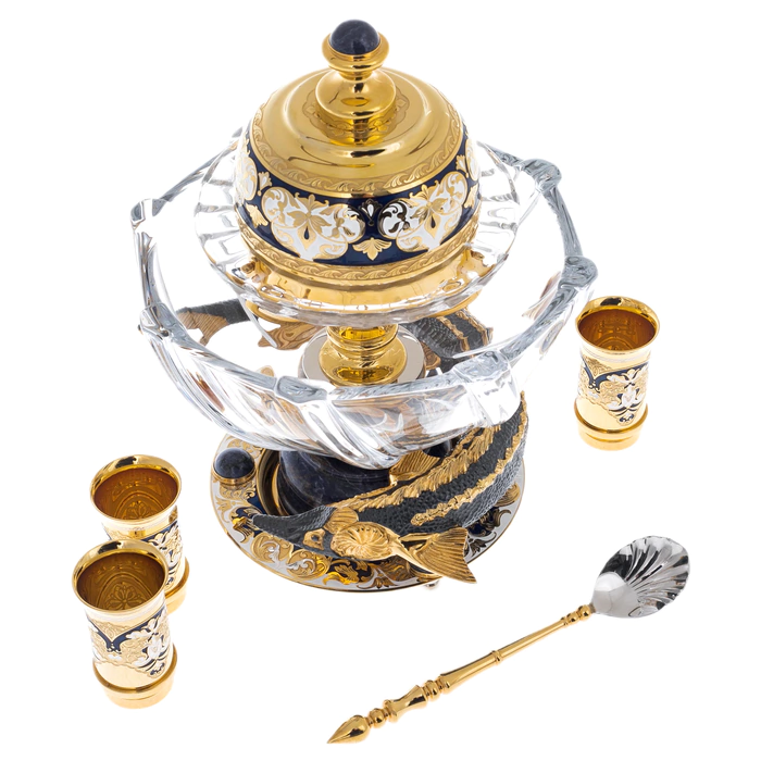 Poseidon caviar set with glasses, for 3 persons, Zlatoust