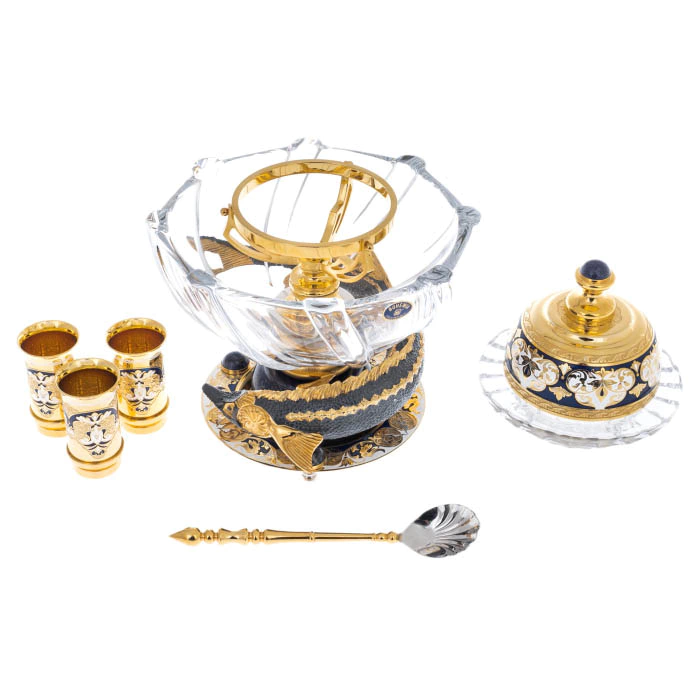 Poseidon caviar set with glasses, for 3 persons, Zlatoust