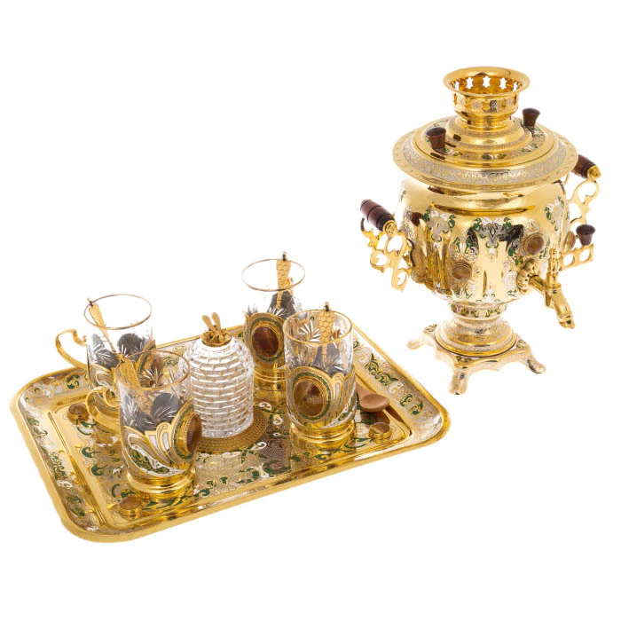 Honey tea set with samovar, for 4 persons, Zlatoust