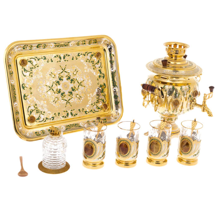 Honey tea set with samovar, for 4 persons, Zlatoust