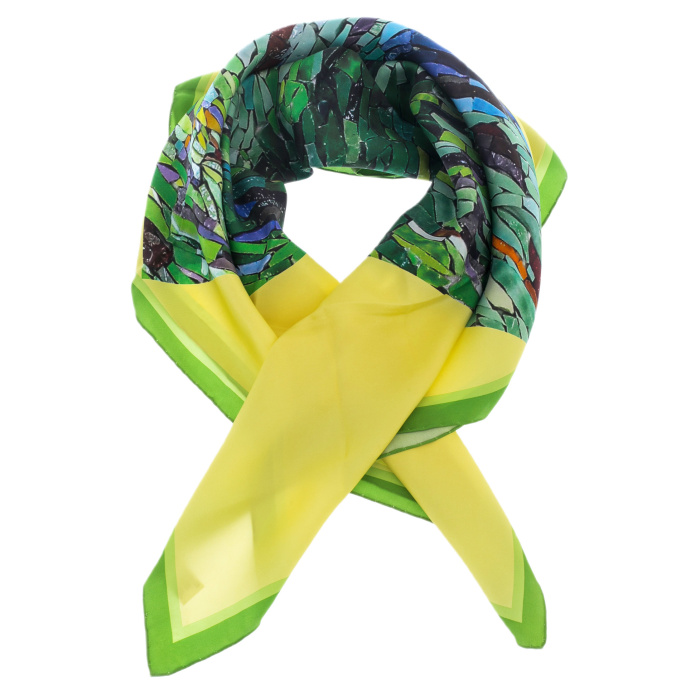 Silk handkerchief "Meadow flowers" with a light green border