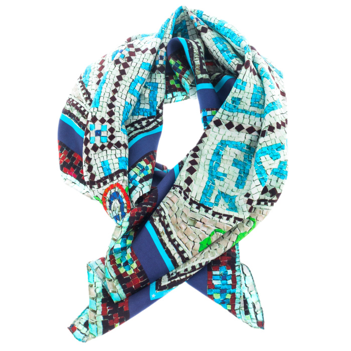 Silk handkerchief "Persian ornaments" blue border