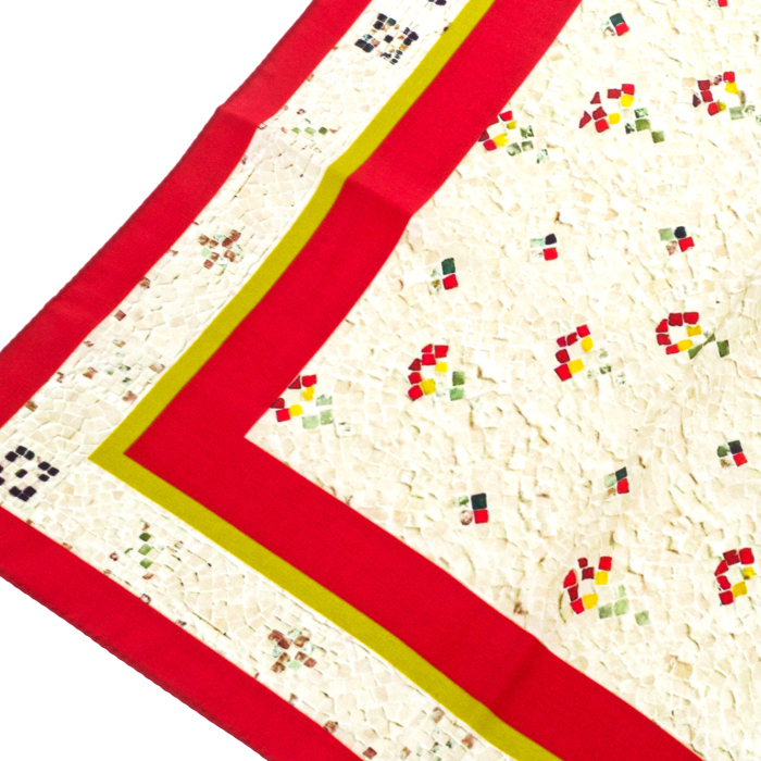 Silk handkerchief "Ornaments" on a dark red field