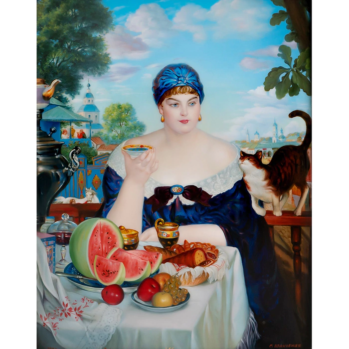 The Merchant's Wife jewelry box, Fedoskino
