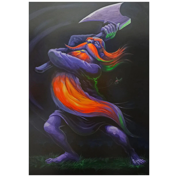 The author's painting "With an axe for a mosquito"