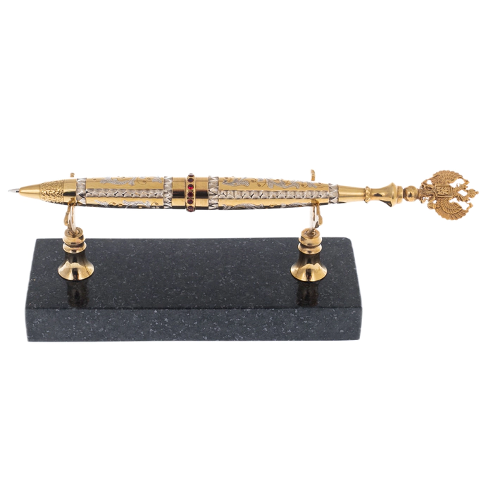 Ballpoint pen with cubic zirconia, on a stand, Zlatoust