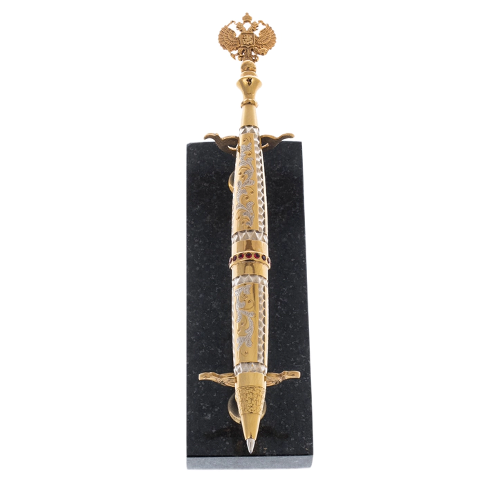 Ballpoint pen with cubic zirconia, on a stand, Zlatoust