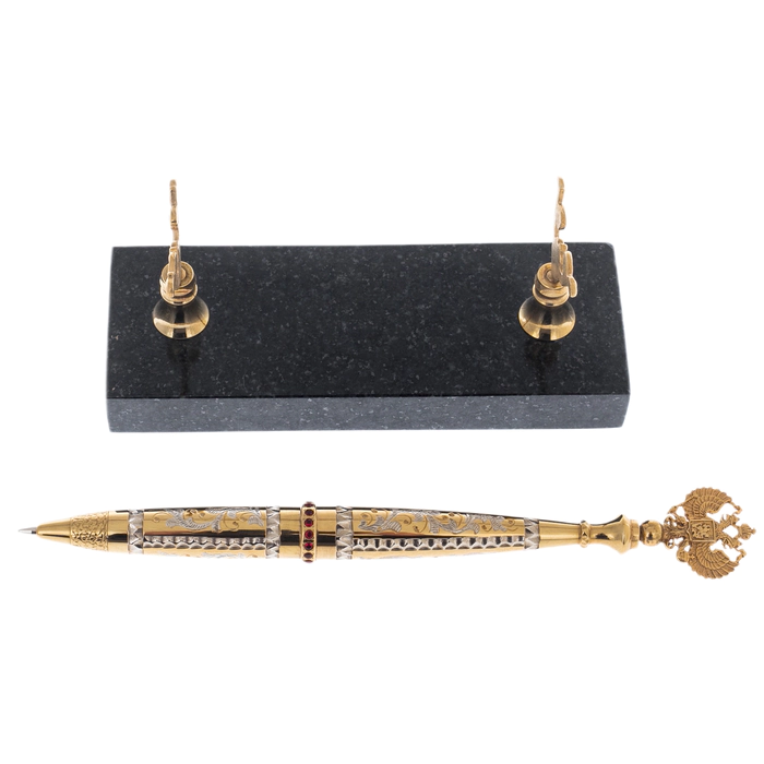 Ballpoint pen with cubic zirconia, on a stand, Zlatoust