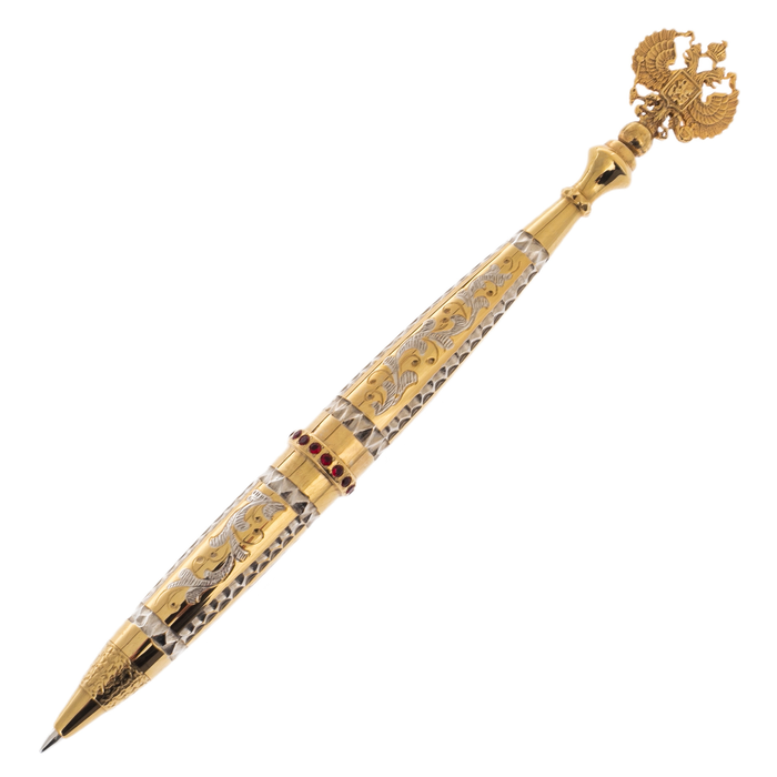 Ballpoint pen with cubic zirconia, on a stand, Zlatoust