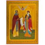 Wooden icon "Sergei Radonezhsky and Princess Olga" by Khokhloma