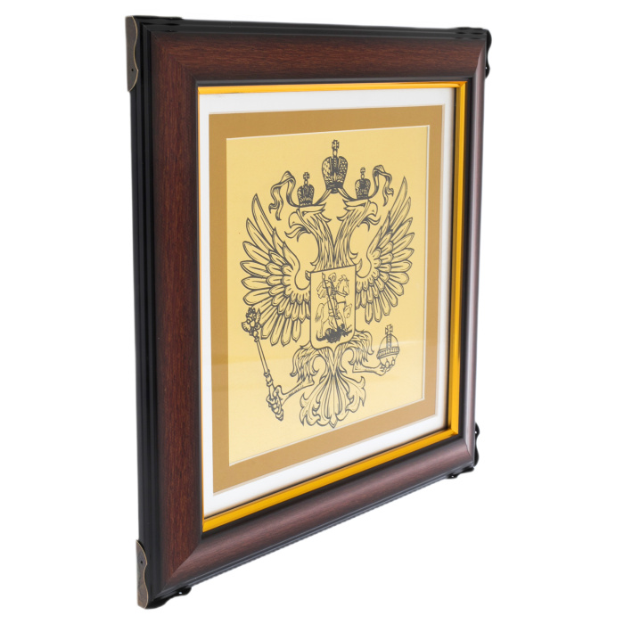 Painting on gold "Double-headed Eagle. The Russian coat of arms" golden edging