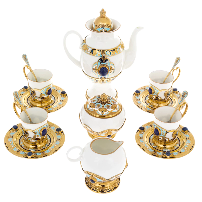 Coffee set "Boyarina" with lapis lazuli, for 4 persons, Zlatoust