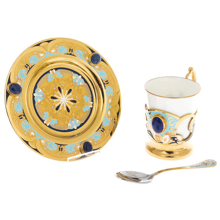 Coffee set "Boyarina" with lapis lazuli, for 4 persons, Zlatoust