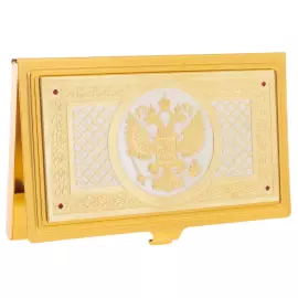 Business card holder "Coat of Arms. Russia. Moscow" with cubic zirconia, Zlatoust