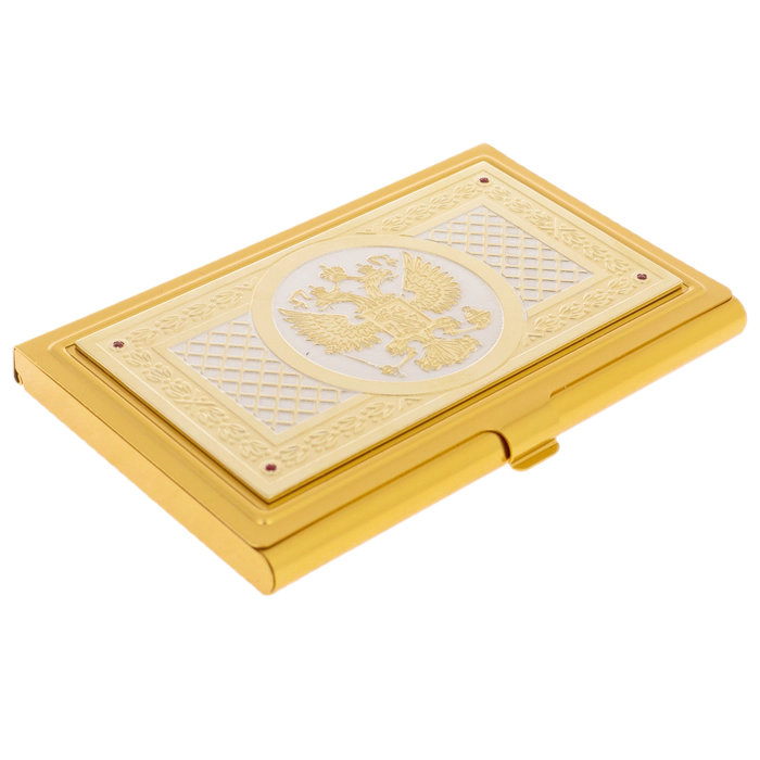 Business card holder "Coat of Arms. Russia. Moscow" with cubic zirconia, Zlatoust