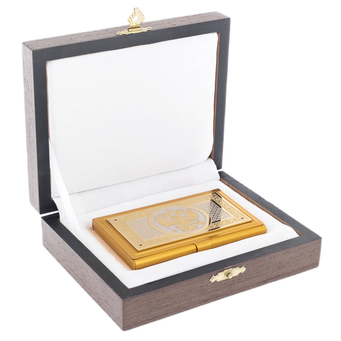 Business card holder "Coat of Arms. Russia. Moscow" with cubic zirconia, Zlatoust