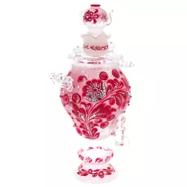 Самовар-медовница из стекла "Королевский рубин" со стразами Swarovski, Хохлома