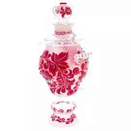 Самовар-медовница из стекла "Королевский рубин" со стразами Swarovski, Хохлома