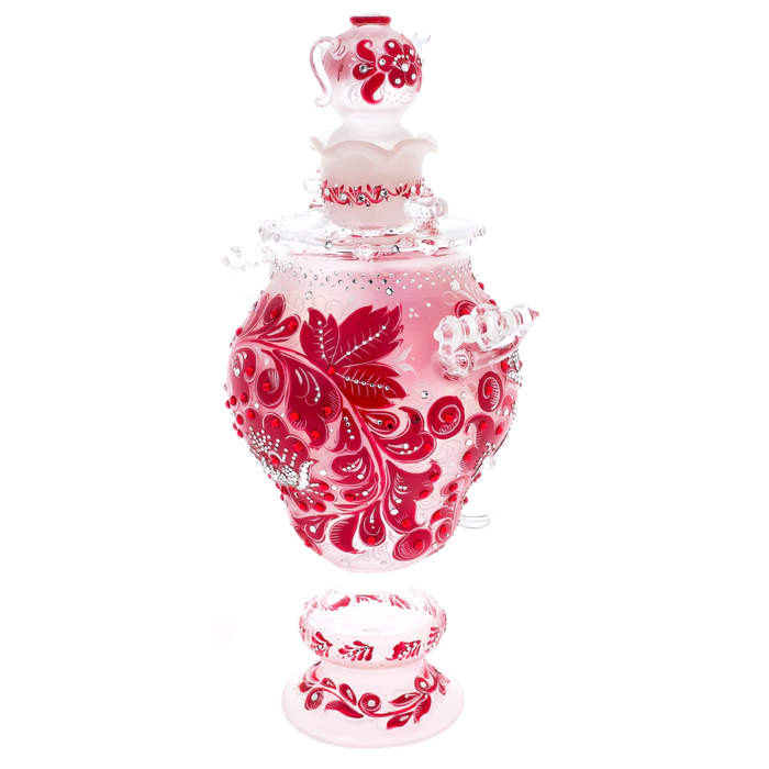 Royal Ruby glass honeydew samovar with Swarovski crystals, Khokhloma