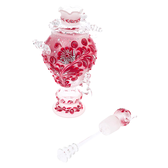 Royal Ruby glass honeydew samovar with Swarovski crystals, Khokhloma