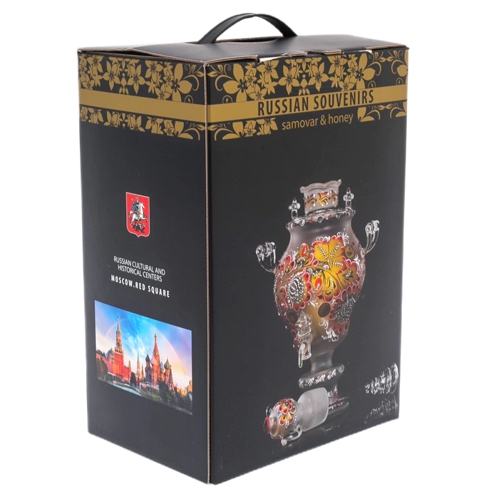 Royal Ruby glass honeydew samovar with Swarovski crystals, Khokhloma