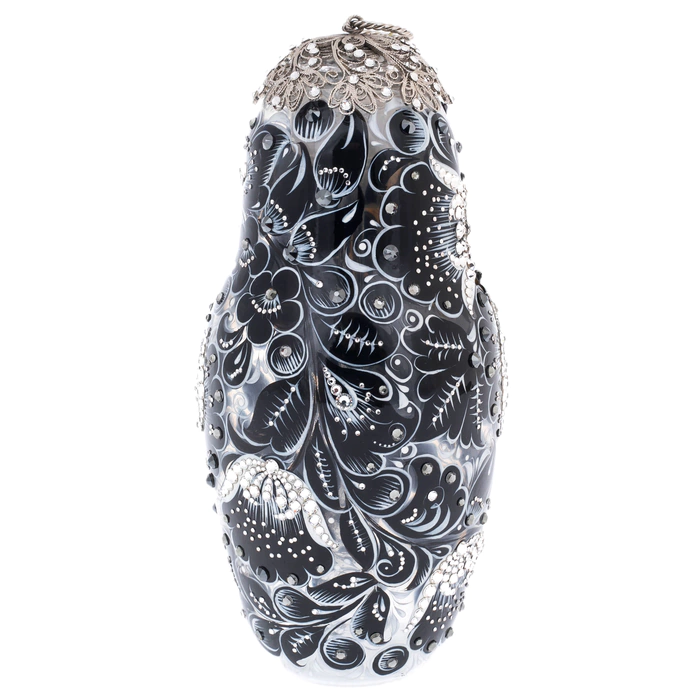 Nesting doll made of glass "Black amber" with Swarovski crystals, Khokhloma