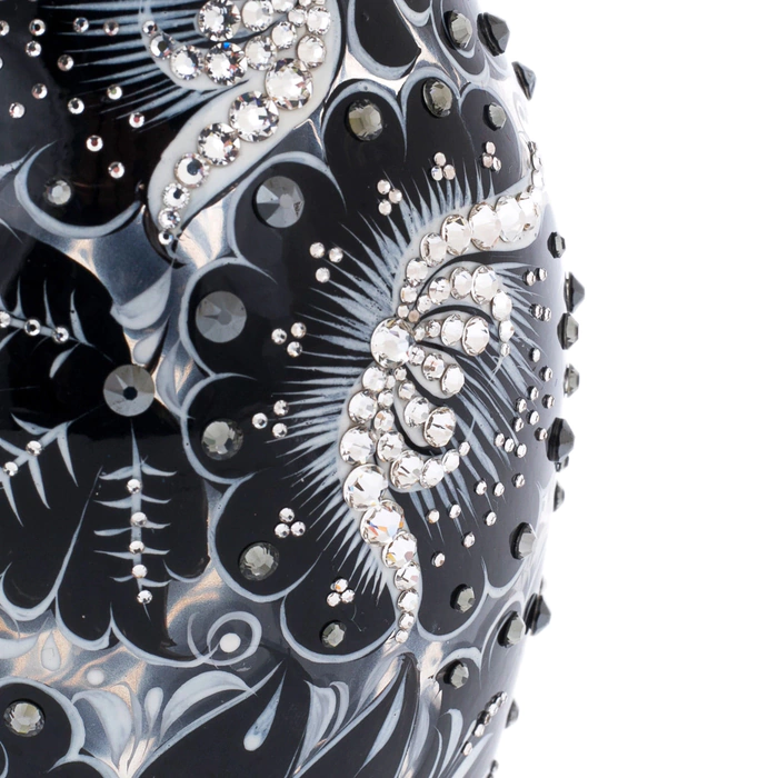 Nesting doll made of glass "Black amber" with Swarovski crystals, Khokhloma