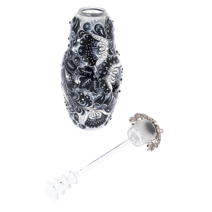 Nesting doll made of glass "Black amber" with Swarovski crystals, Khokhloma