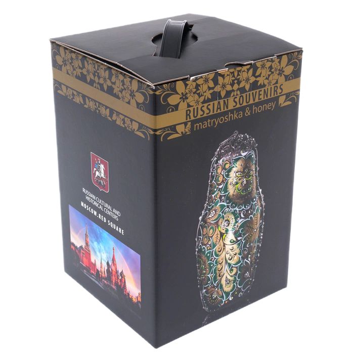 Nesting doll made of glass "Black amber" with Swarovski crystals, Khokhloma