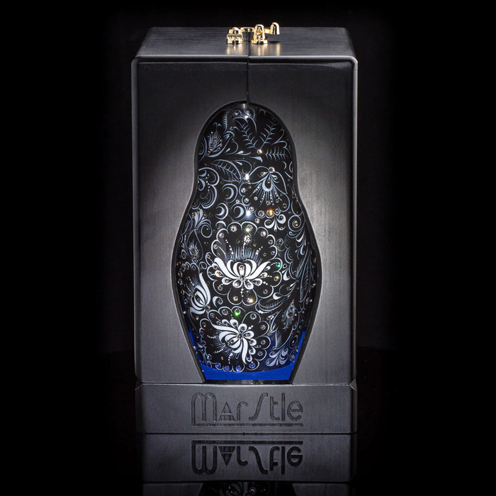 Nesting doll made of glass "Black amber" with Swarovski crystals, Khokhloma
