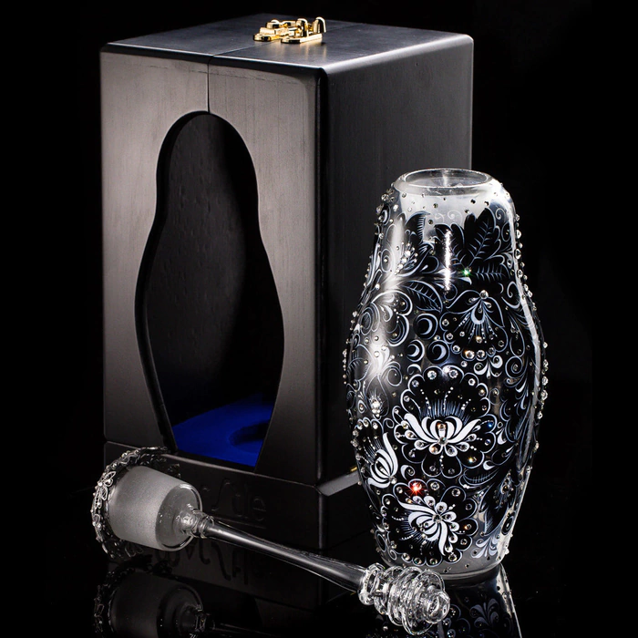 Nesting doll made of glass "Black amber" with Swarovski crystals, Khokhloma