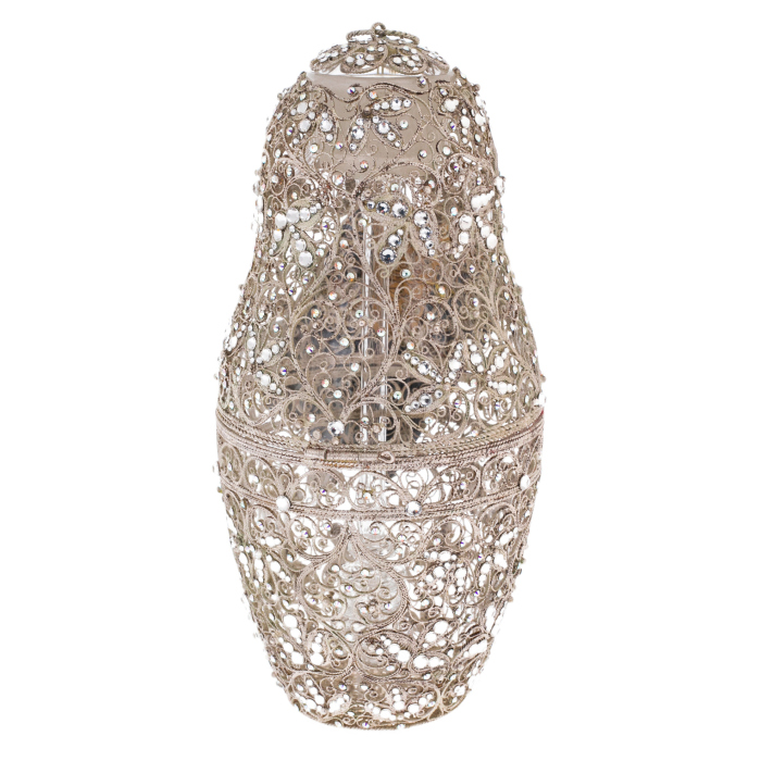 Matryoshka honey doll made of glass "Snow Maiden" with Swarovski crystals