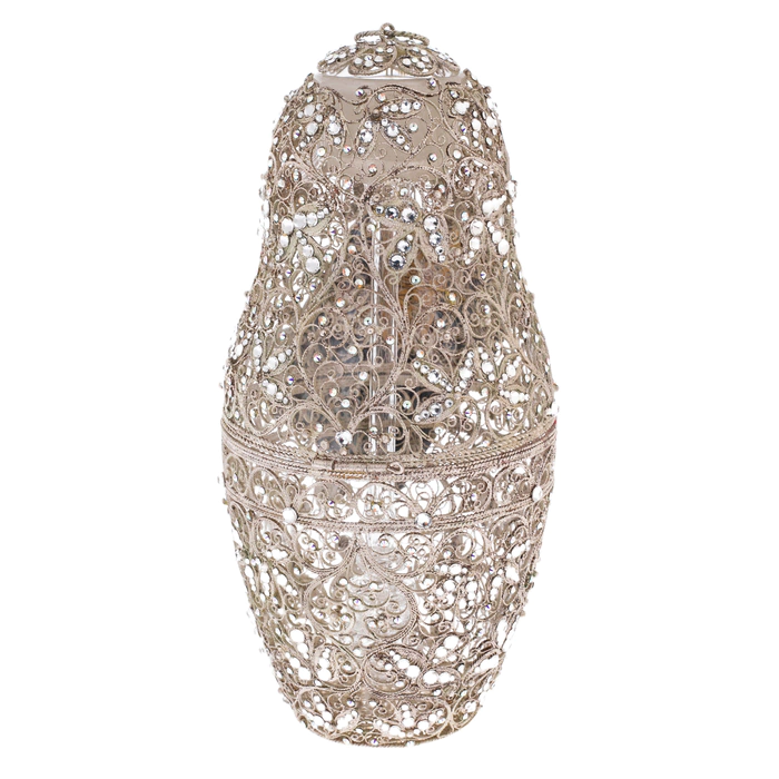 Matryoshka honey doll made of glass "Snow Maiden" with Swarovski crystals