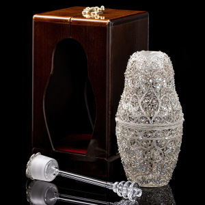Matryoshka honey doll made of glass "Snow Maiden" with Swarovski crystals