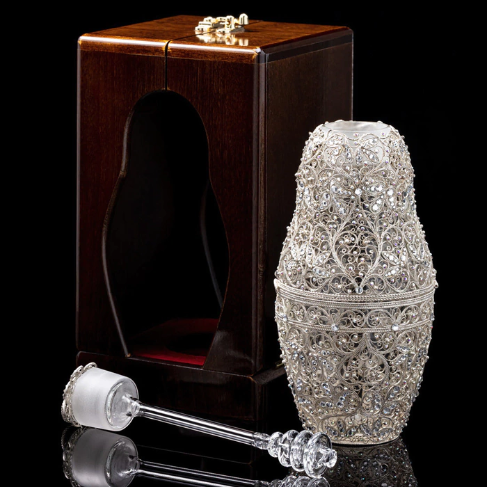 Matryoshka honey doll made of glass "Snow Maiden" with Swarovski crystals