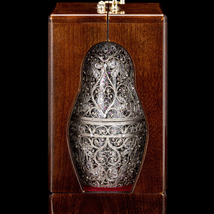 Matryoshka honey doll made of glass "Snow Maiden" with Swarovski crystals