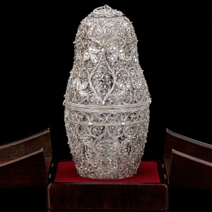 Matryoshka honey doll made of glass "Snow Maiden" with Swarovski crystals