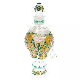 Самовар-медовница из стекла "Золотой изумруд" со стразами Swarovski, Хохлома