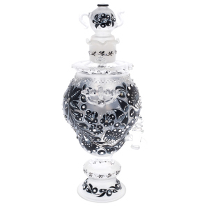 Самовар-медовница из стекла "Черный янтарь" со стразами Swarovski, Хохлома