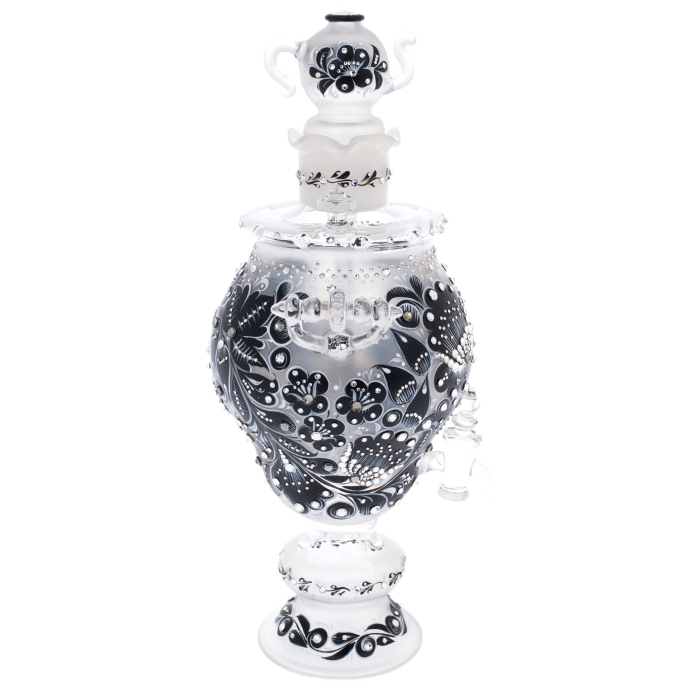 Самовар-медовница из стекла "Черный янтарь" со стразами Swarovski, Хохлома