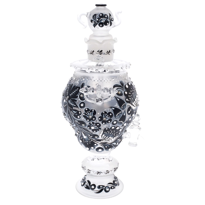 Samovar-honey pan made of glass "Black amber" with Swarovski crystals, Khokhloma