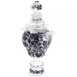 Самовар-медовница из стекла "Черный янтарь" со стразами Swarovski, Хохлома