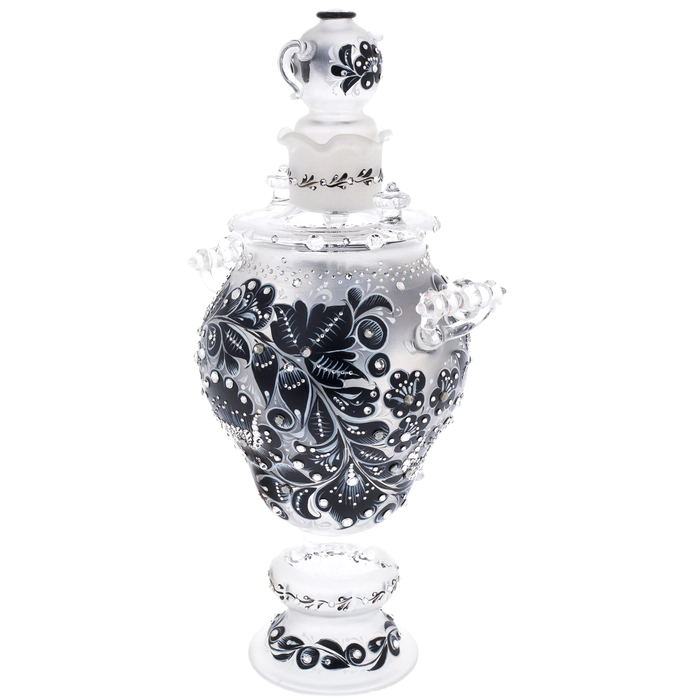 Samovar-honey pan made of glass "Black amber" with Swarovski crystals, Khokhloma