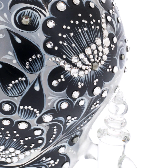 Samovar-honey pan made of glass "Black amber" with Swarovski crystals, Khokhloma
