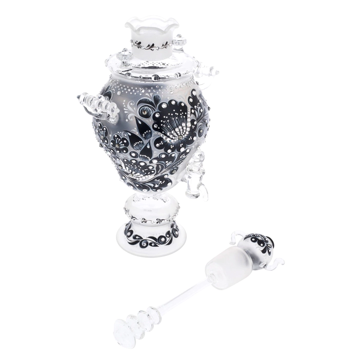 Samovar-honey pan made of glass "Black amber" with Swarovski crystals, Khokhloma
