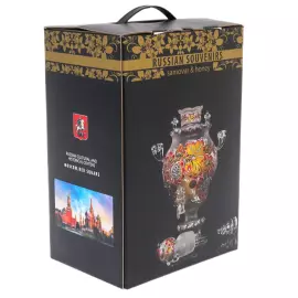 Самовар-медовница из стекла "Черный янтарь" со стразами Swarovski, Хохлома