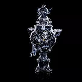 Самовар-медовница из стекла "Черный янтарь" со стразами Swarovski, Хохлома